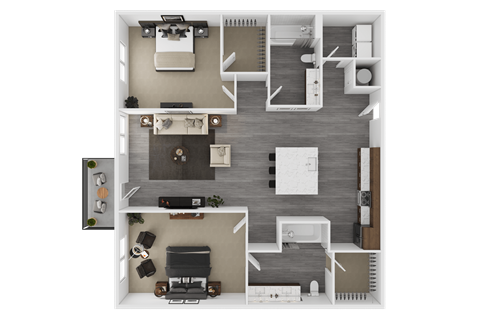 Floor plan for 2 beds, 2 baths, 1072 sqft